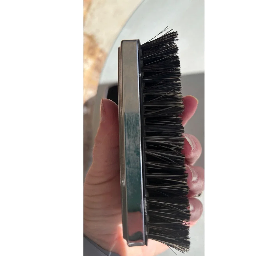 Vintage Art Deco 3 Piece Grooming Set Black Aluminum Clothes Brush & StorageTins
